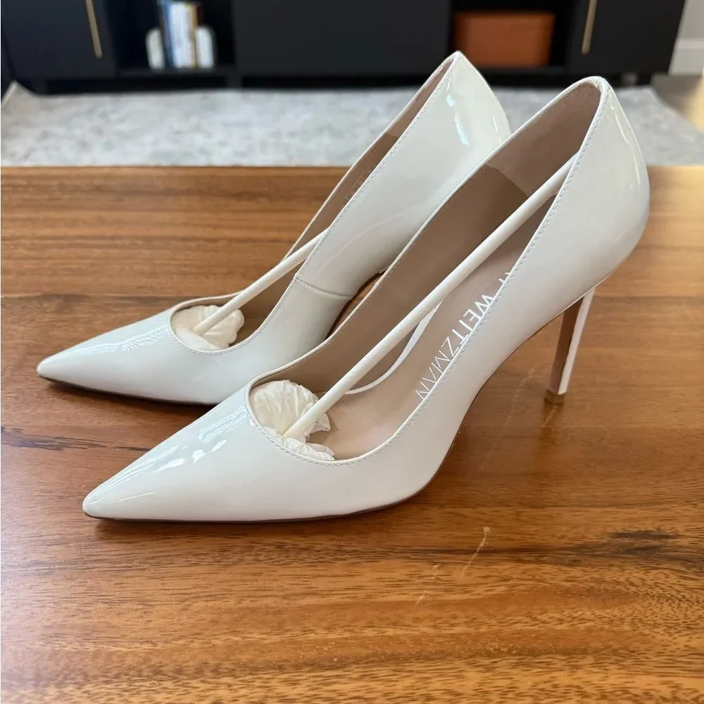 Stuart Weitzman Stuart 100 Pump Stiletto White Patent Leather Size 7B